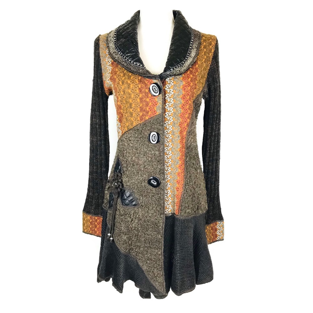 Sioni Long Cardigan Brown Patchwork Lagenlook